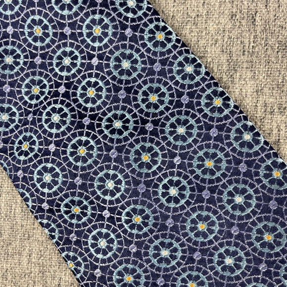 Ted Baker London 100% Silk Necktie Mens Blue Geometric Woven Hand Tailored USA - Picture 6 of 8